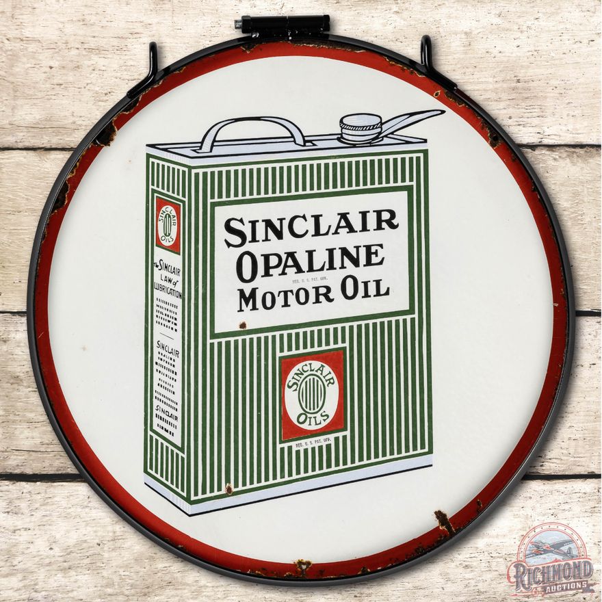 Rare 24" Sinclair Opaline Motor Oil & Can Double Sided Porcelain Sign