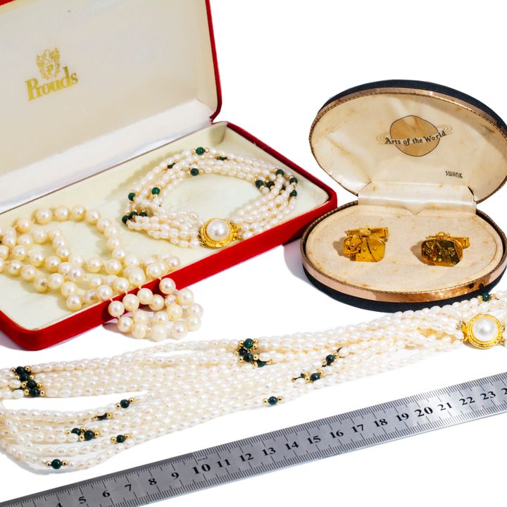 Two Pearl Necklaces & Pair of Cufflinks