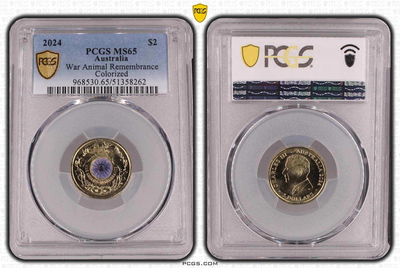 War Animal Remembrance Colorized, Two Dollar, 2024, PCGS MS65
