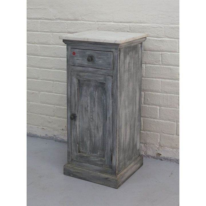 MARBLE TOP PAINTED OAK PEDESTAL