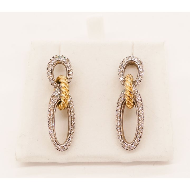 Pair David Yurman 18k Sterling Diamond Drop Earrings