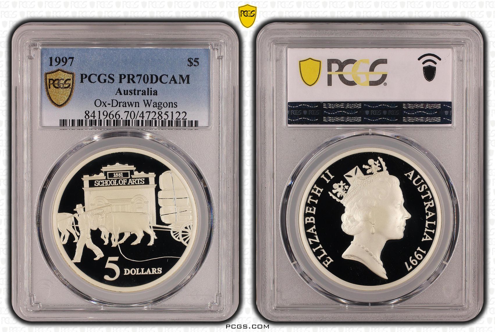 Elizabeth II, Ox-Drawn Wagons, Pop 12/0, Five Dollar, 1997, PCGS PR70DCAM