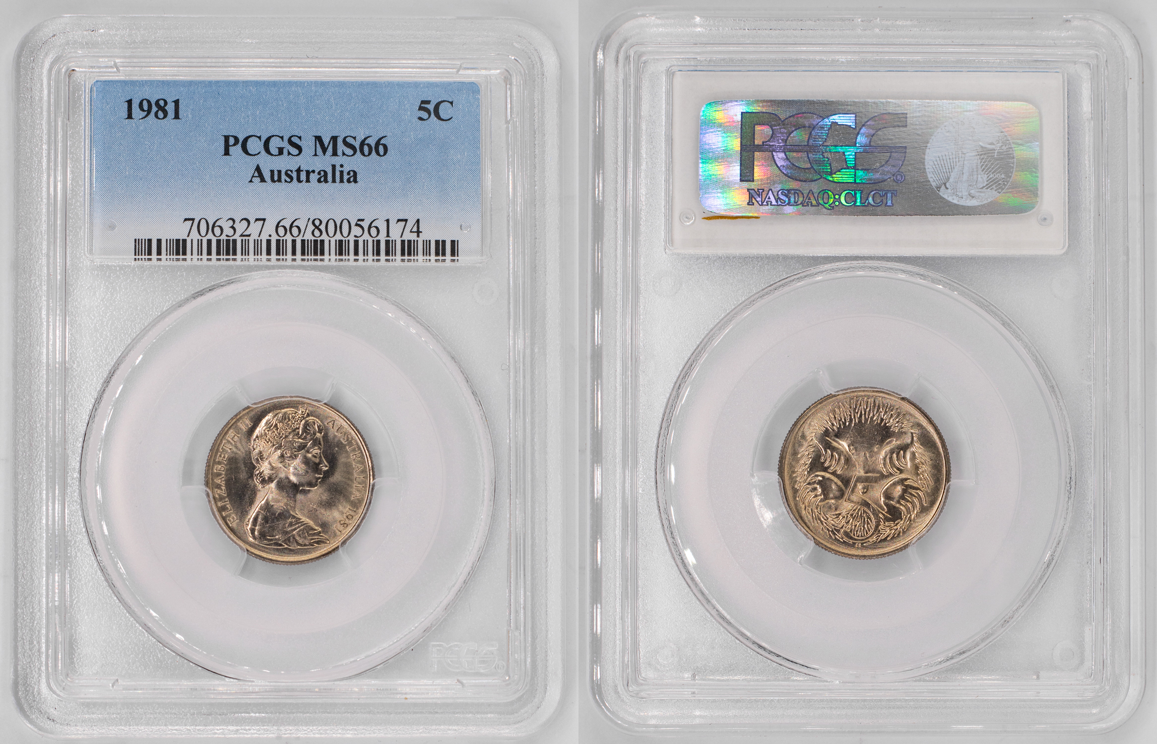 Elizabeth II, Five Cent, 1981, PCGS MS66