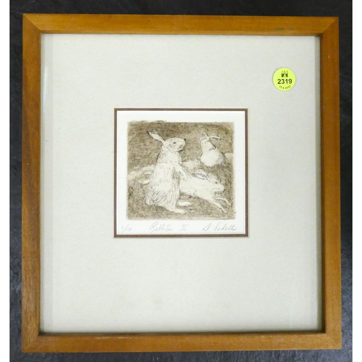 D. Schell 'Rabbits No. 2' S/N Etching Framed- 11x10''