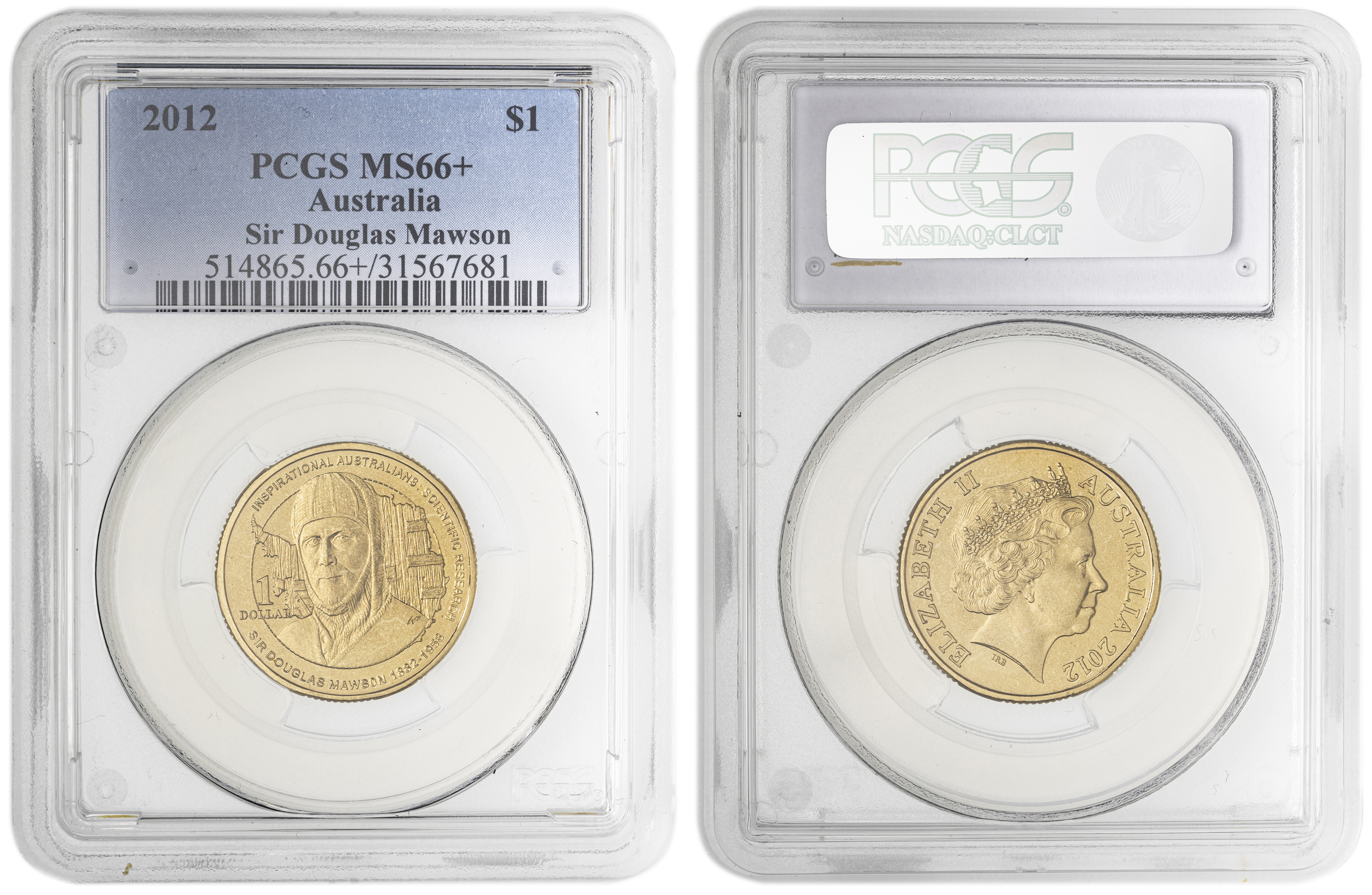 Sir Douglas Mawson , One Dollar, 2012, PCGS MS66+
