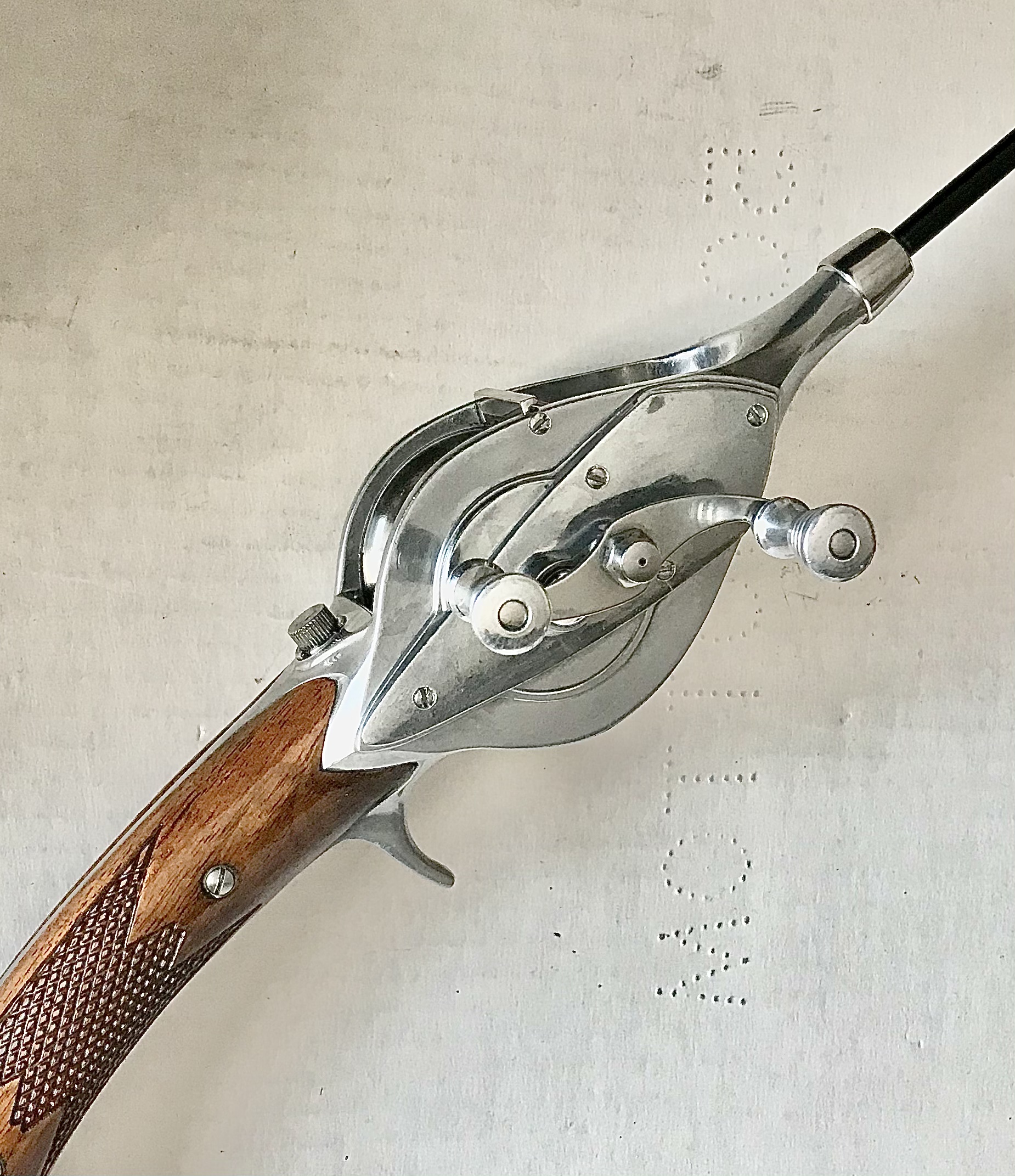 Vintage 1940's Hurd Super Caster Metal Fishing Rod, Reel with