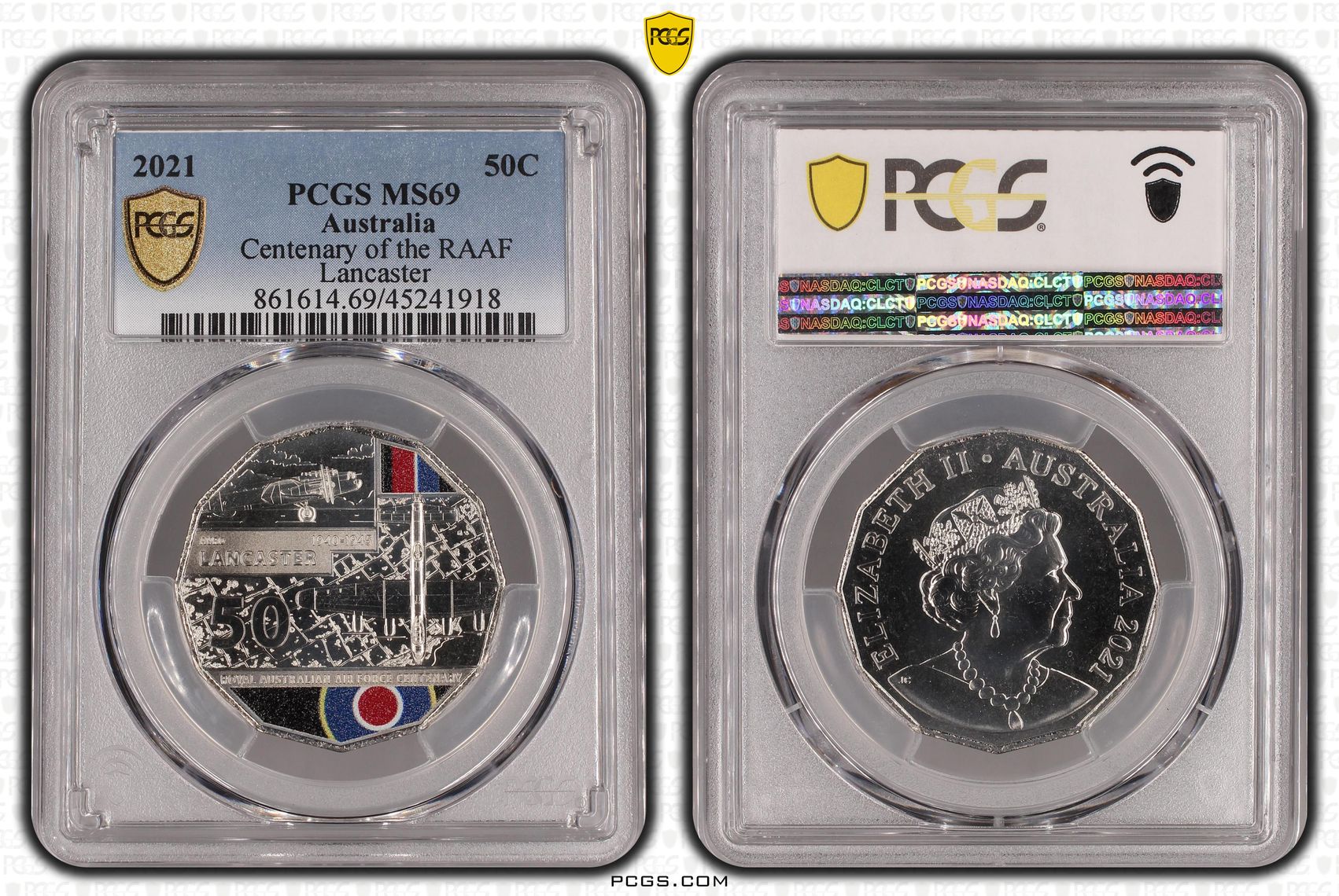 2021 Australia Fifty Cent, 50c Centenary of the RAAF Lancaster PCGS - MS69 POP 10/0 -918
