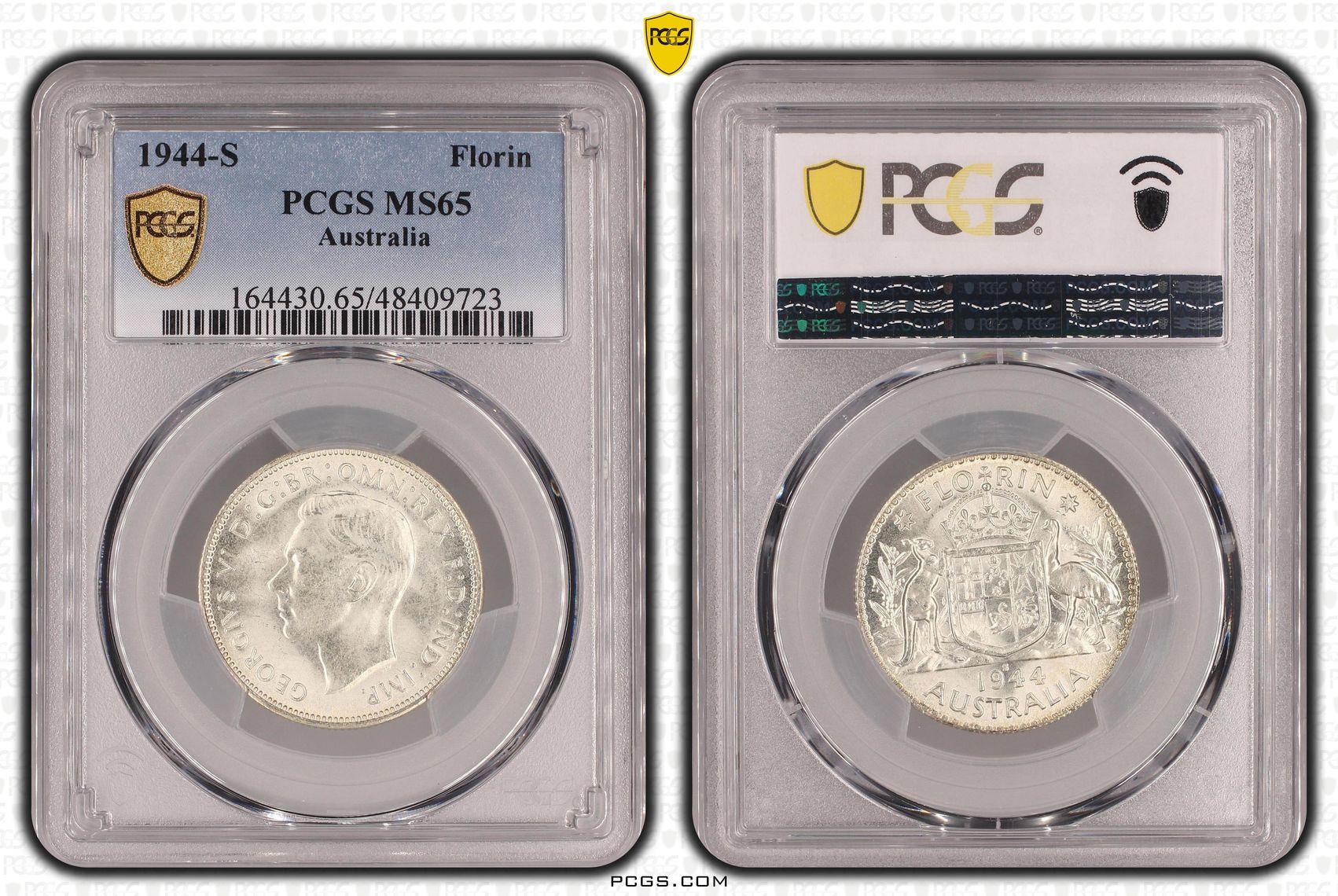 George VI, Florin, 1944-S, PCGS MS65