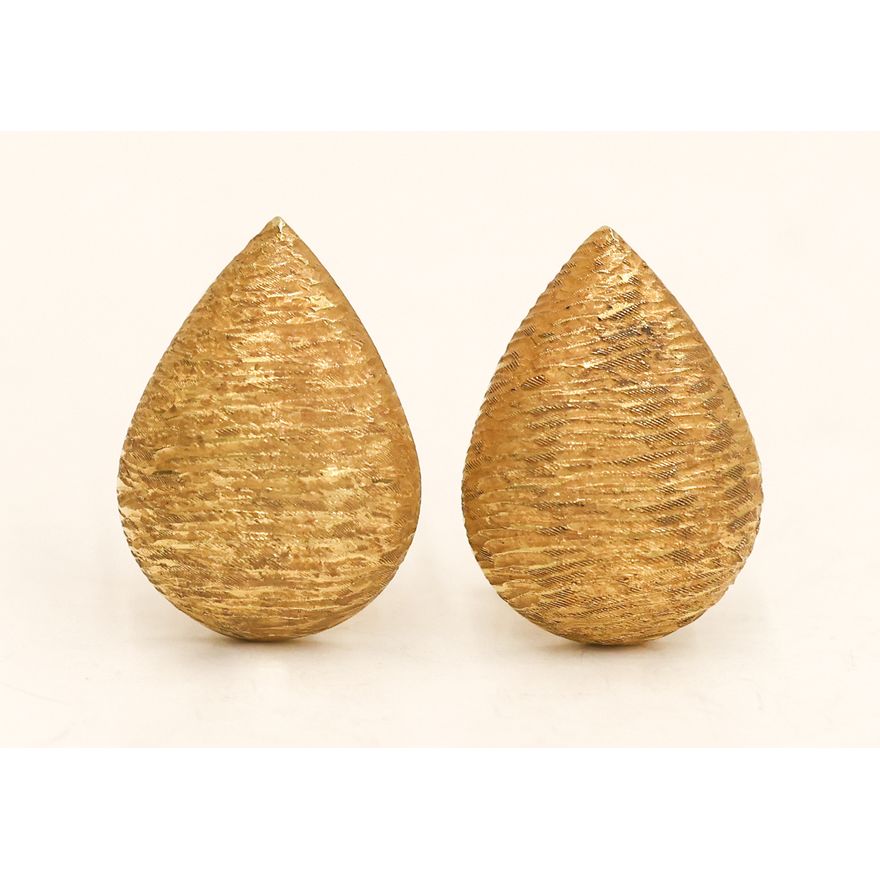 Pair Italian 18k Textured Tear Drop Earrings