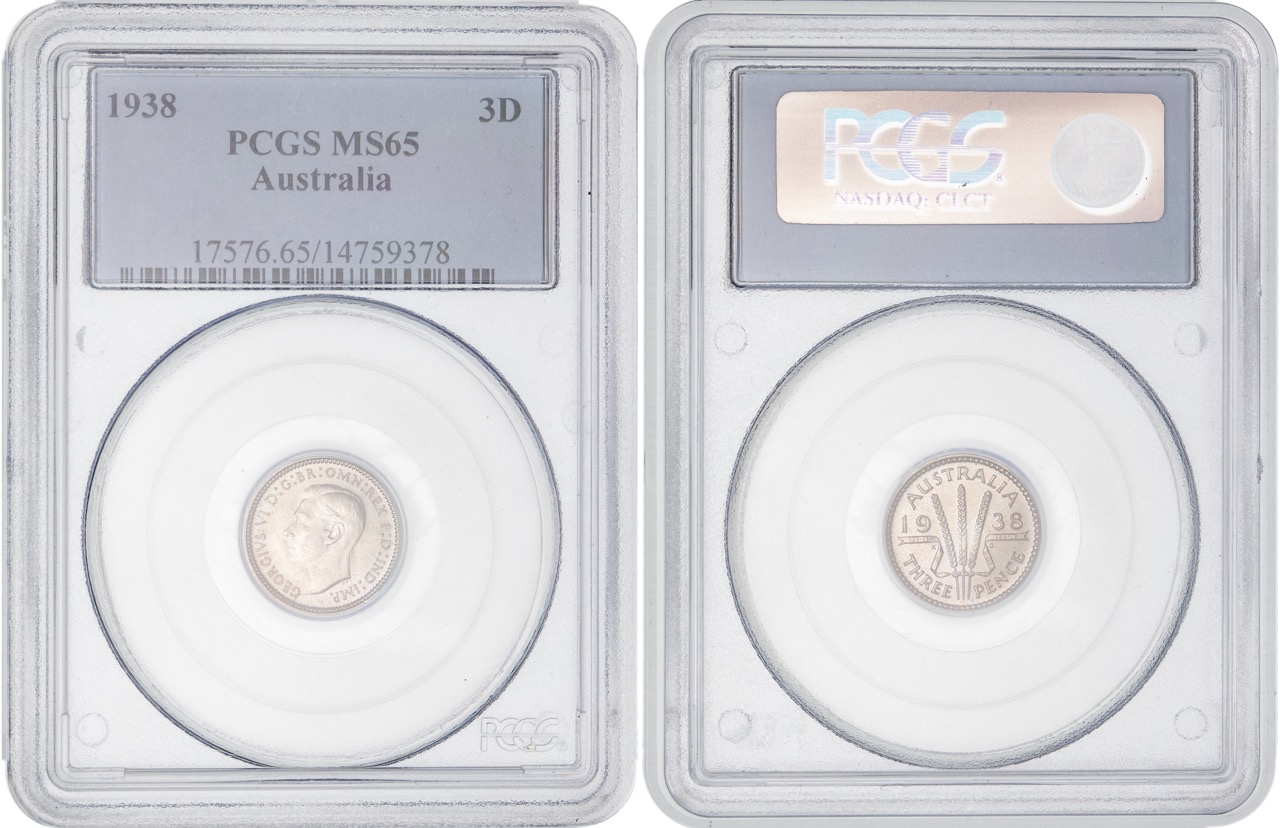 George VI, Threepence, 1938, PCGS MS65
