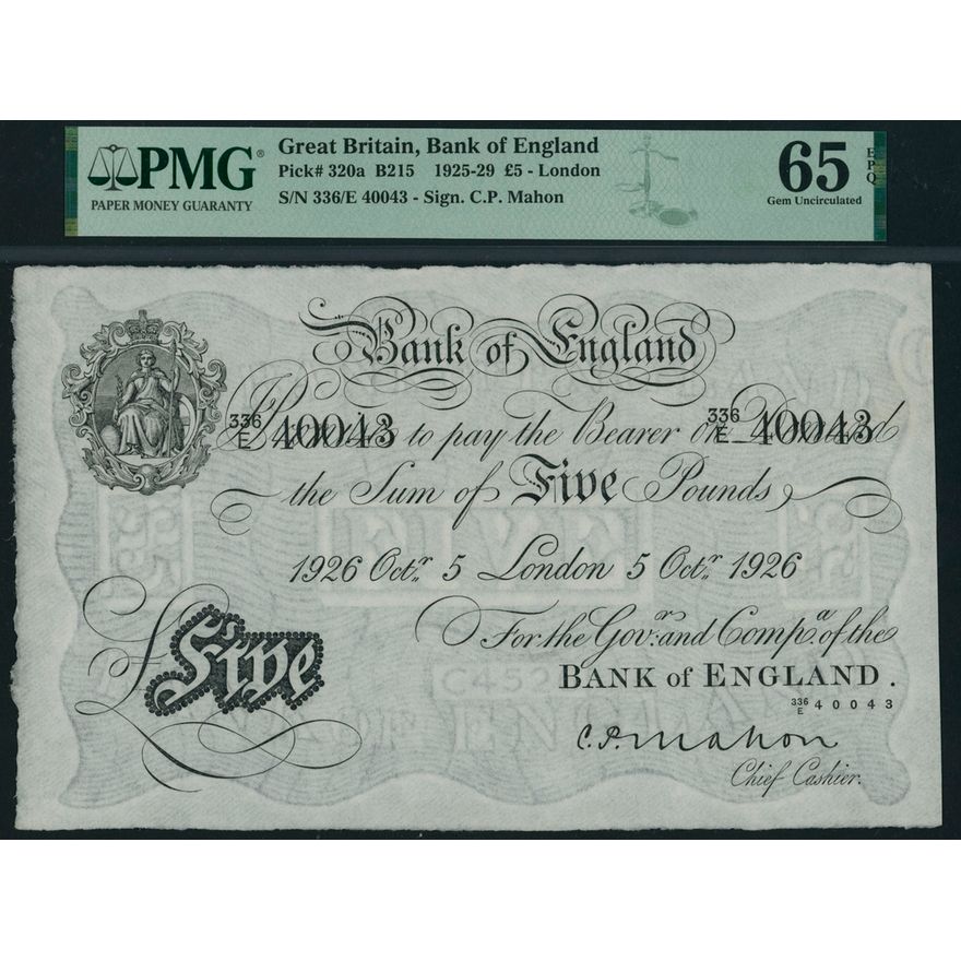 Bank of England, C. P. Mahon, *TOP POP* £5, London, 5th October 1926 ...