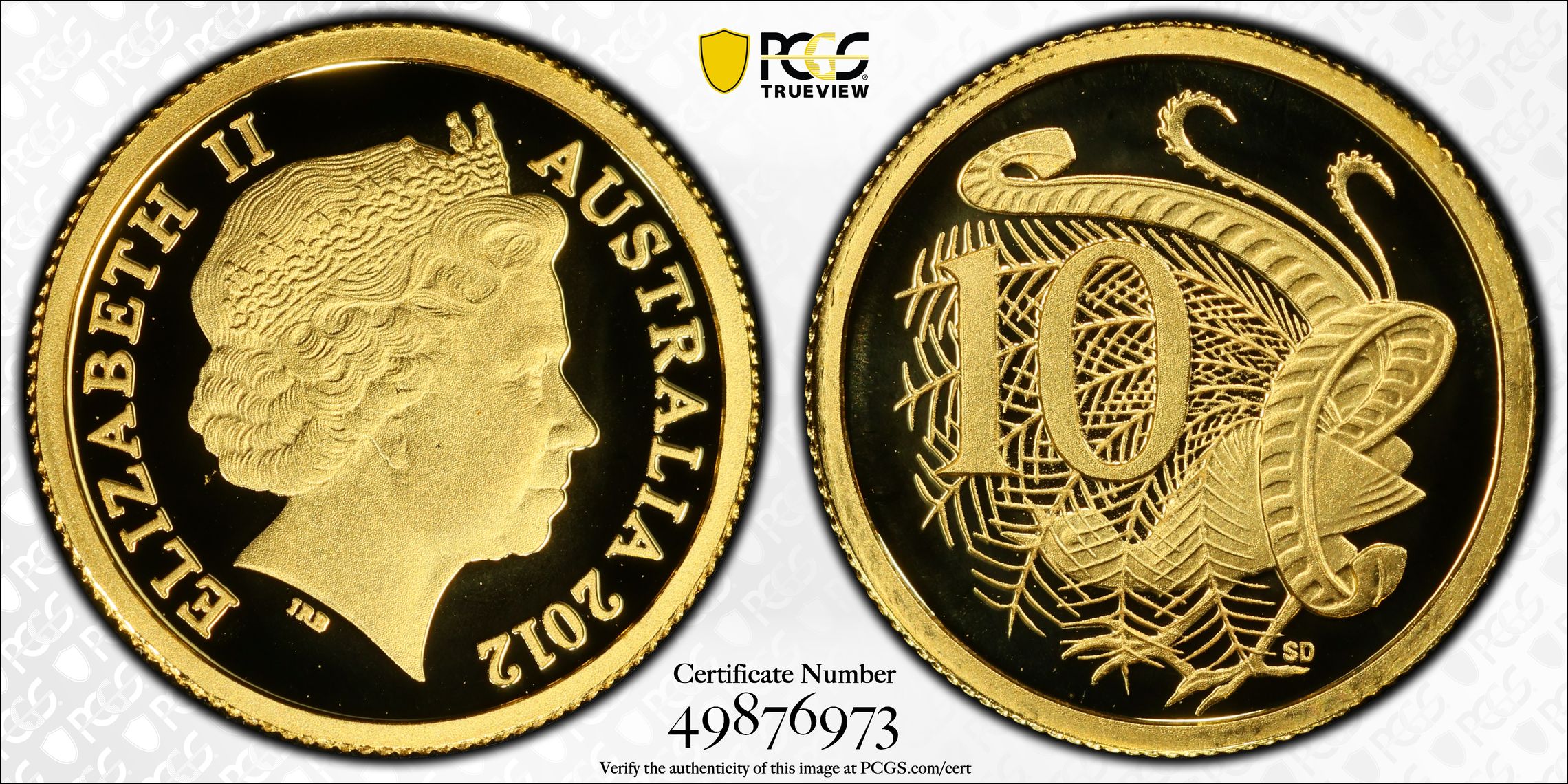Lyrebird POP 11/0, 0.5 Gold, Ten Cent, 2012, PCGS PR70DCAM