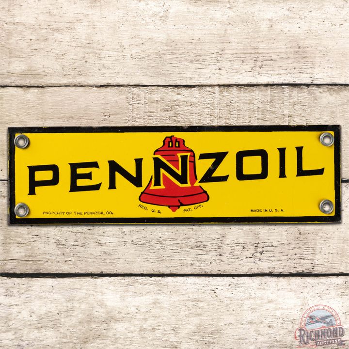 Pennzoil Motor Oil SS Porcelain Sign w/ Red Bell "Small"