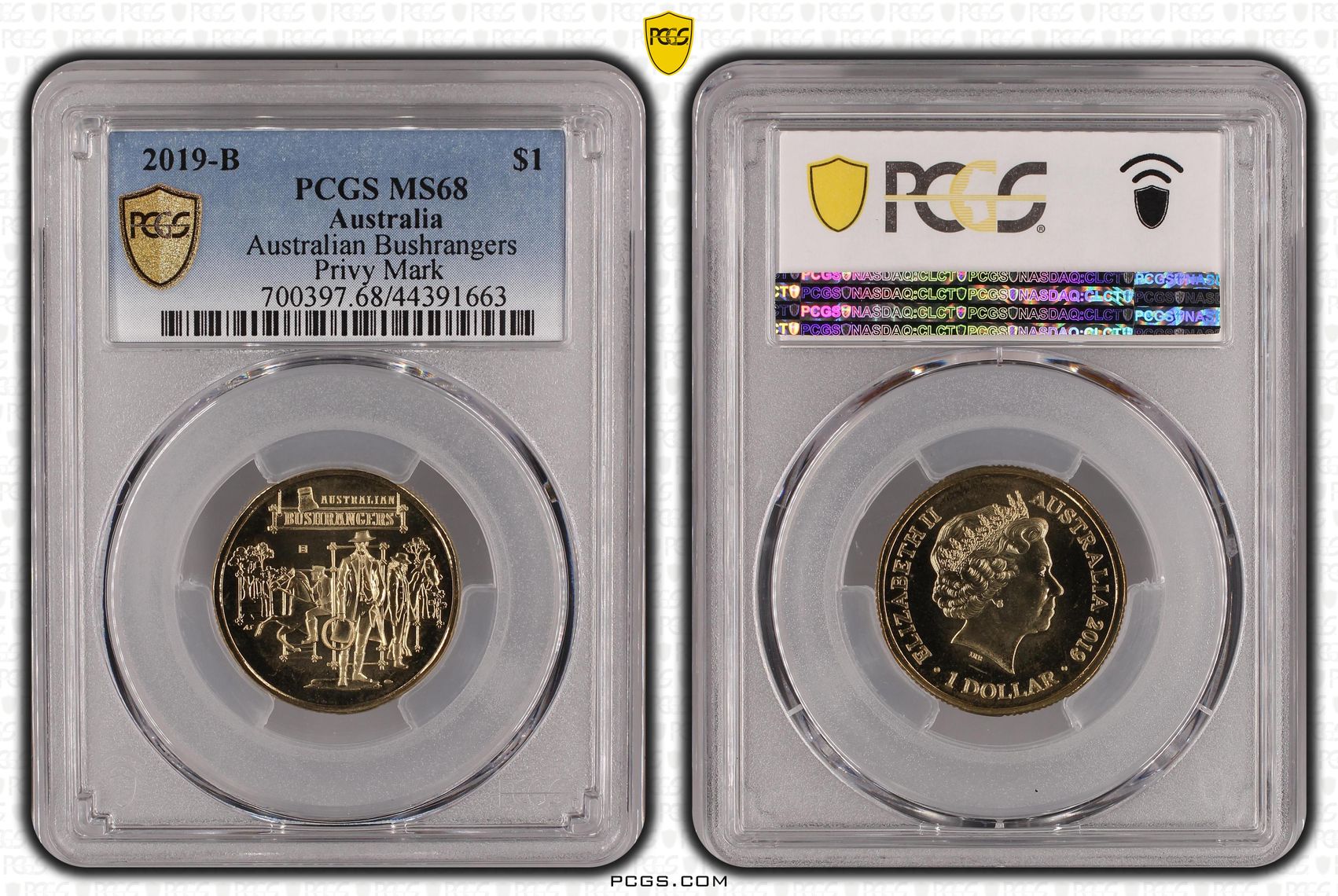 2019-B Australia One Dollar, $1 Australian Bushrangers, Privy Mark PCGS - MS68 -663