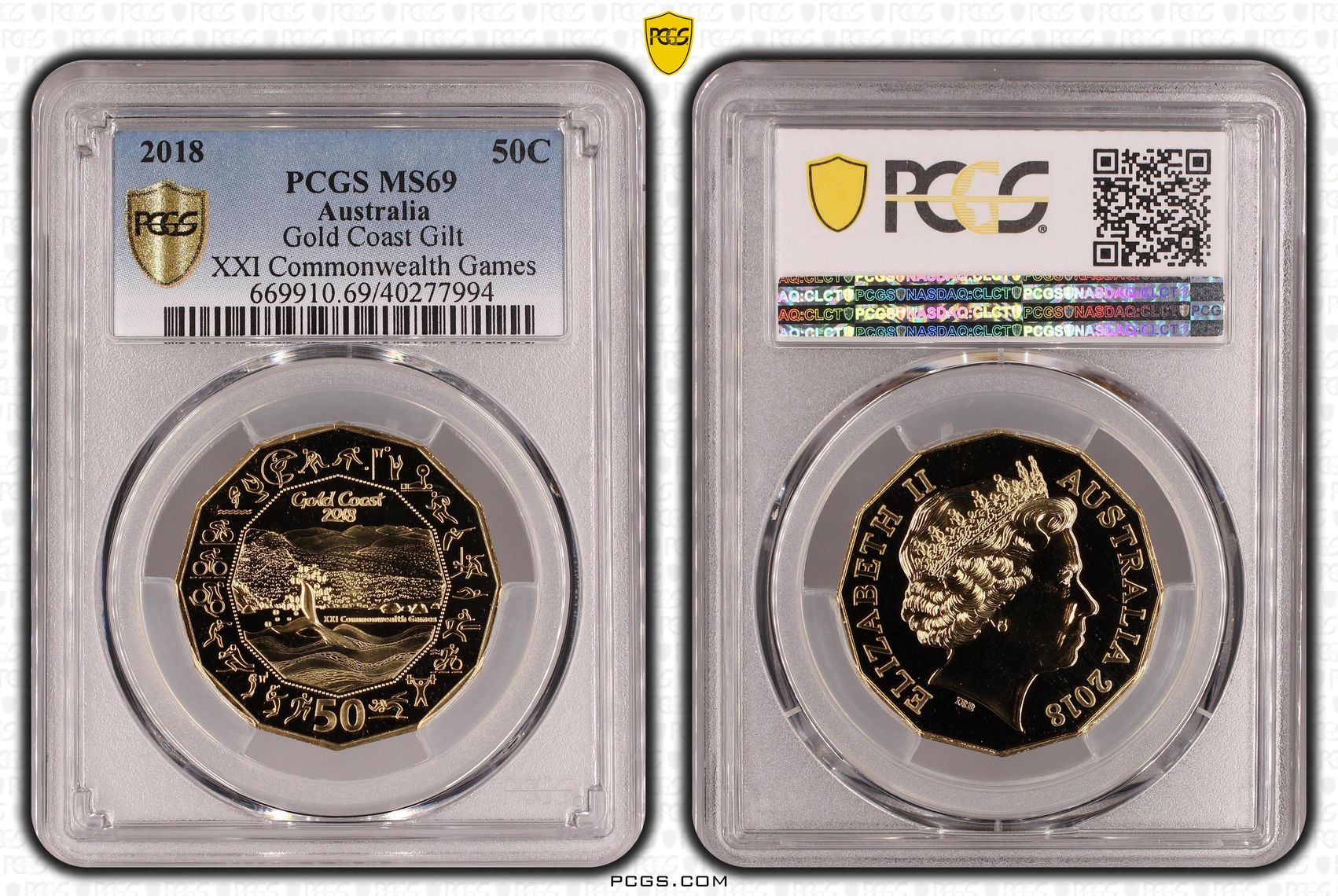 Gold Coast Gilt XXI Commonwealth Games, Fifty Cent, 2018, PCGS MS69