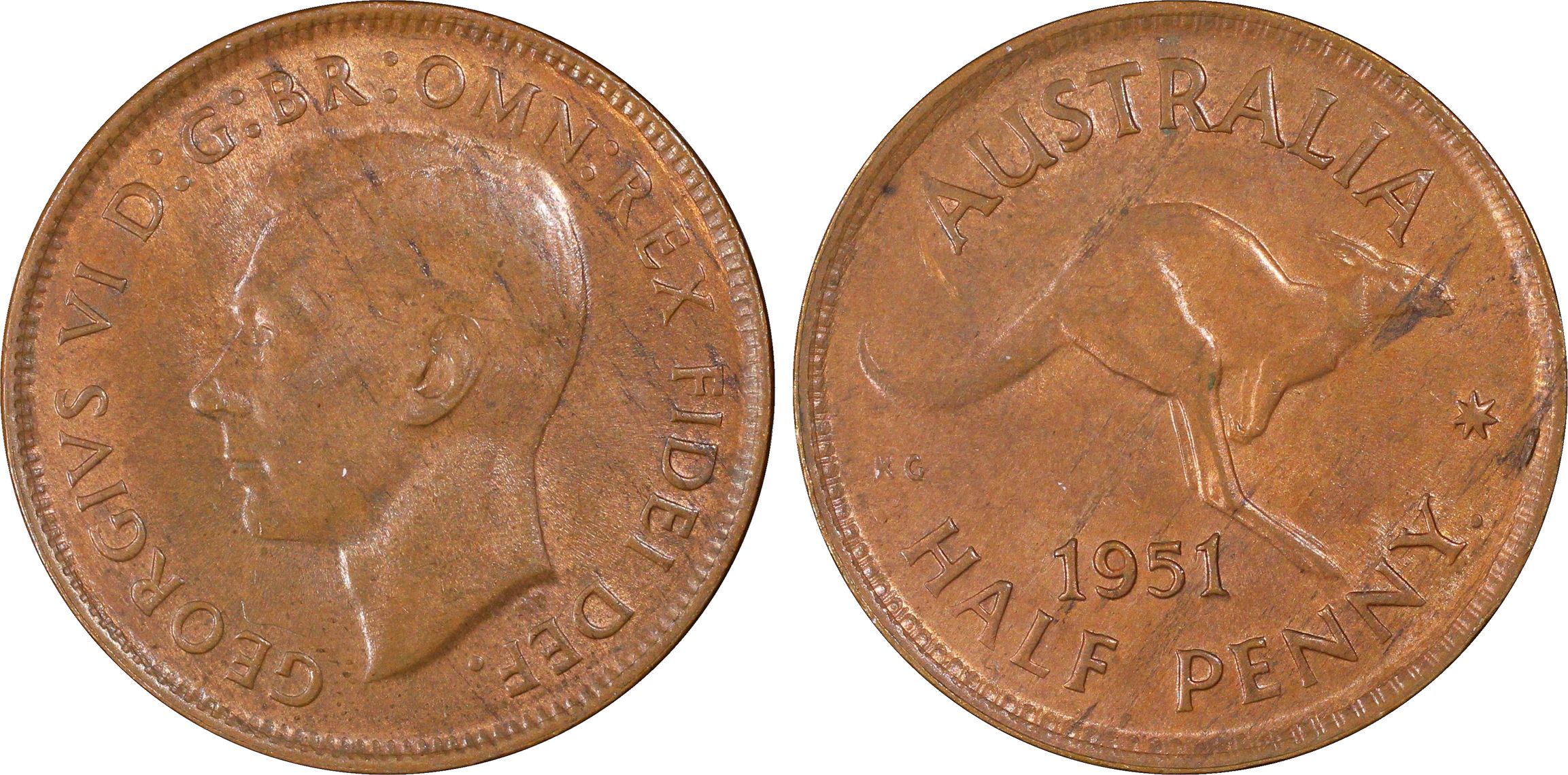With dot, Halfpenny, 1951(p), PCGS MS63RB