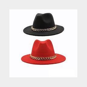 Pack of Black & Red Felt Brimmed Hat with Chain | AS 51663/60792 B1 (S6)CB