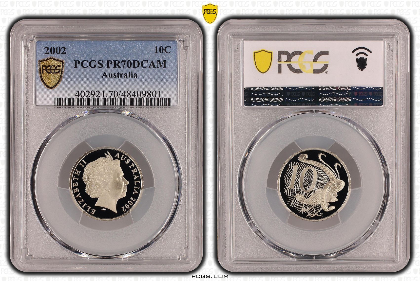 Elizabeth II, Ten Cent, 2002, PCGS PR70DCAM