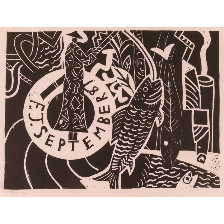 Fay Jones ''Mandarin Fish'' 1987 Linocut