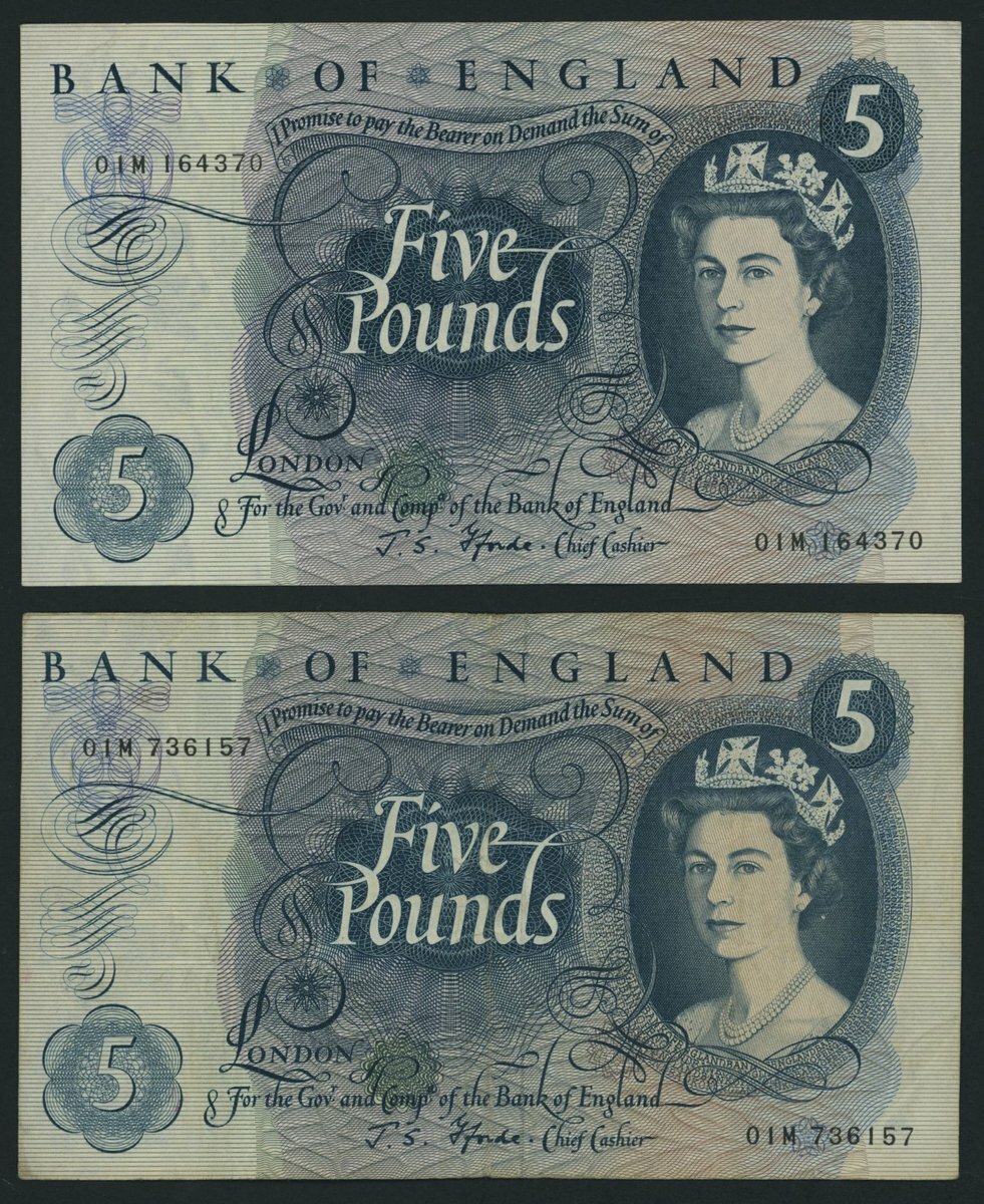 Bank of England, J. S. Fforde, [2 notes] replacement, ND (1967), first ...