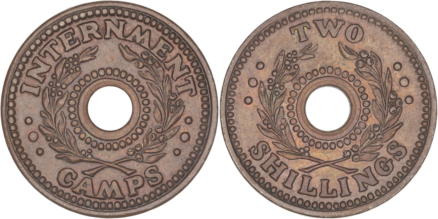 Hay Internment Camp, Two Shillings, WWII, aUNC