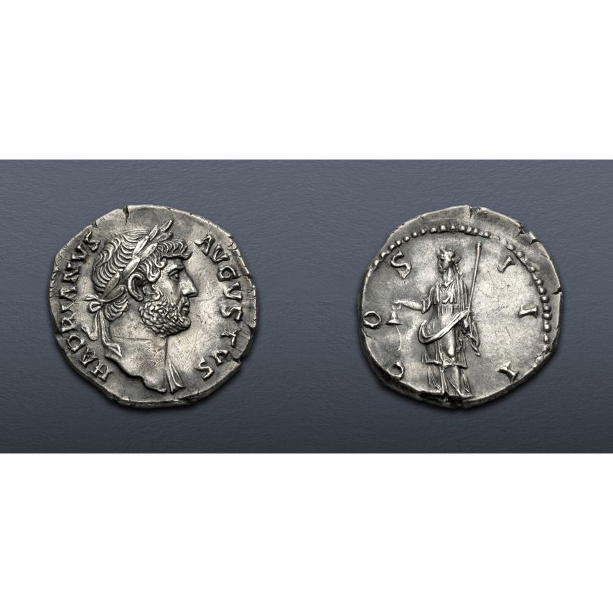 Hadrian Colors Hadrian. AD 117-138. AR Denarius (18.5mm, 3.47 g, 6h). Rome mint ...