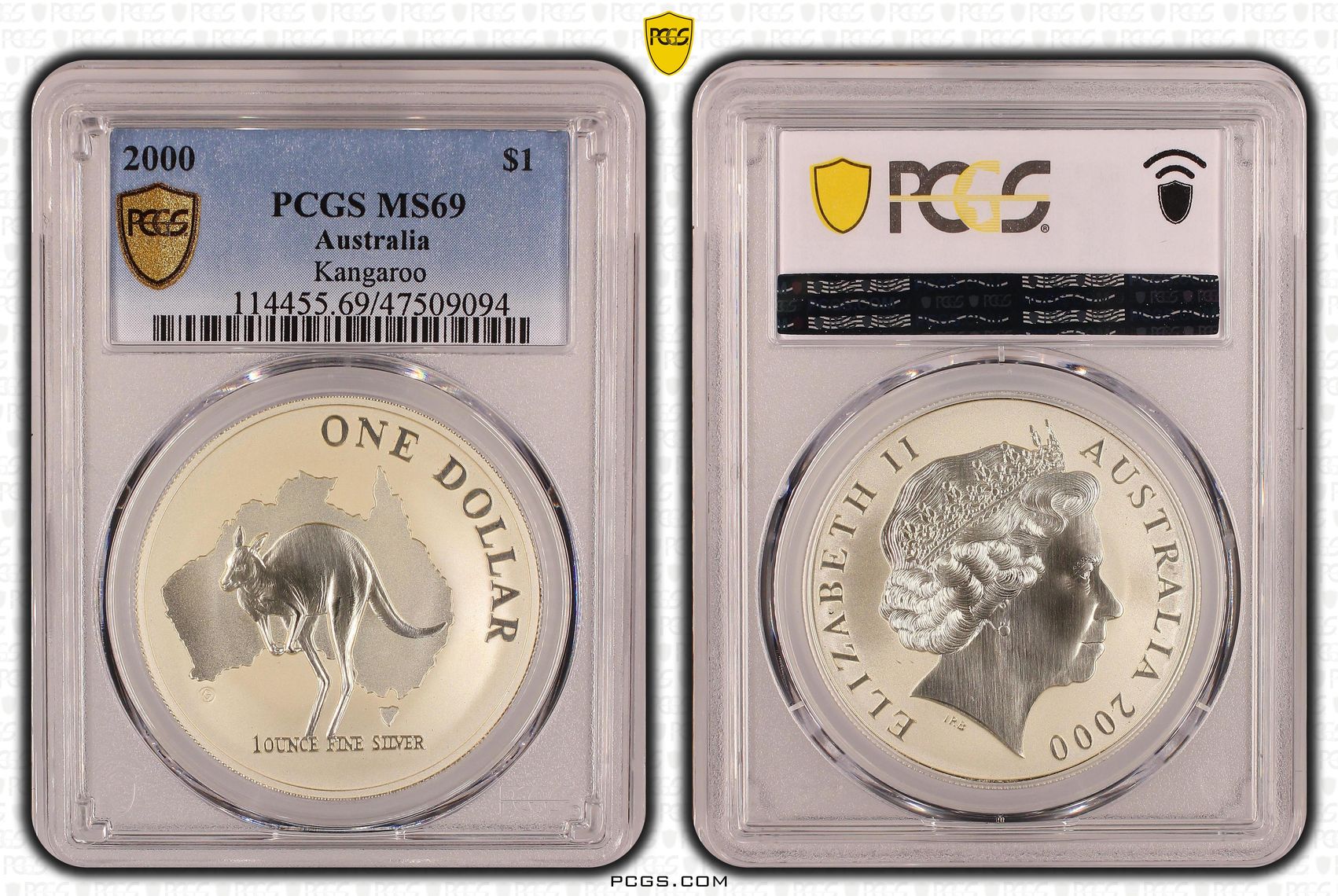 Elizabeth II, Kangaroo, Pop 12/0, One Dollar, 2000, PCGS MS69