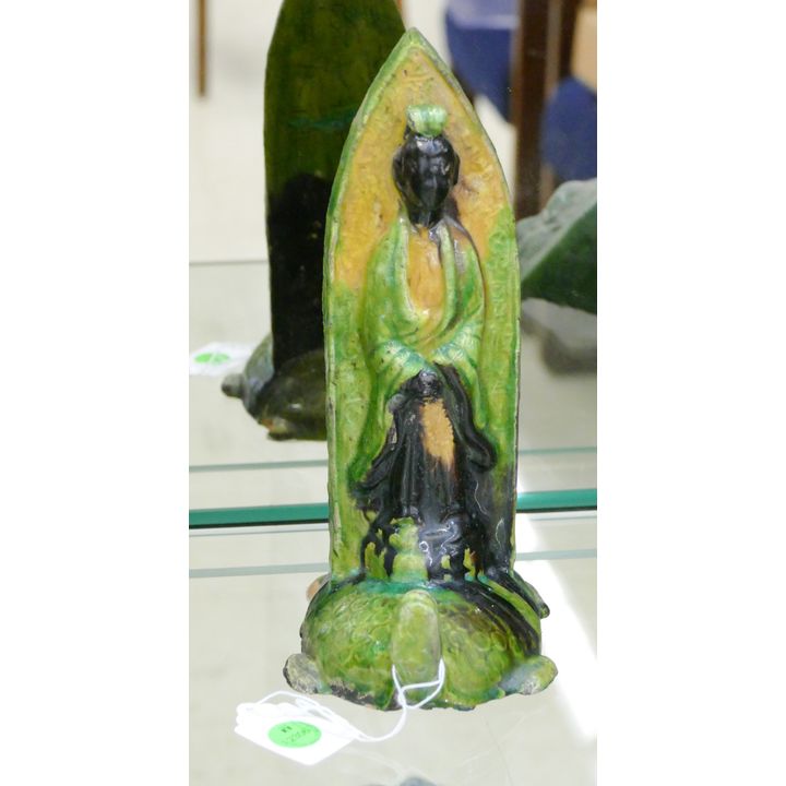 Old Chinese Sancai Shiwan Guanyin Riding Turtle Figure 10''