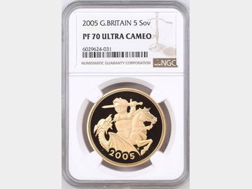 2005 ELIZABETH II 'TIMOTHY NOAD' GOLD PROOF 5 POUND COIN PF70 UCAM