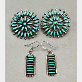 Two Pair Turquoise Needlepoint Earrings
