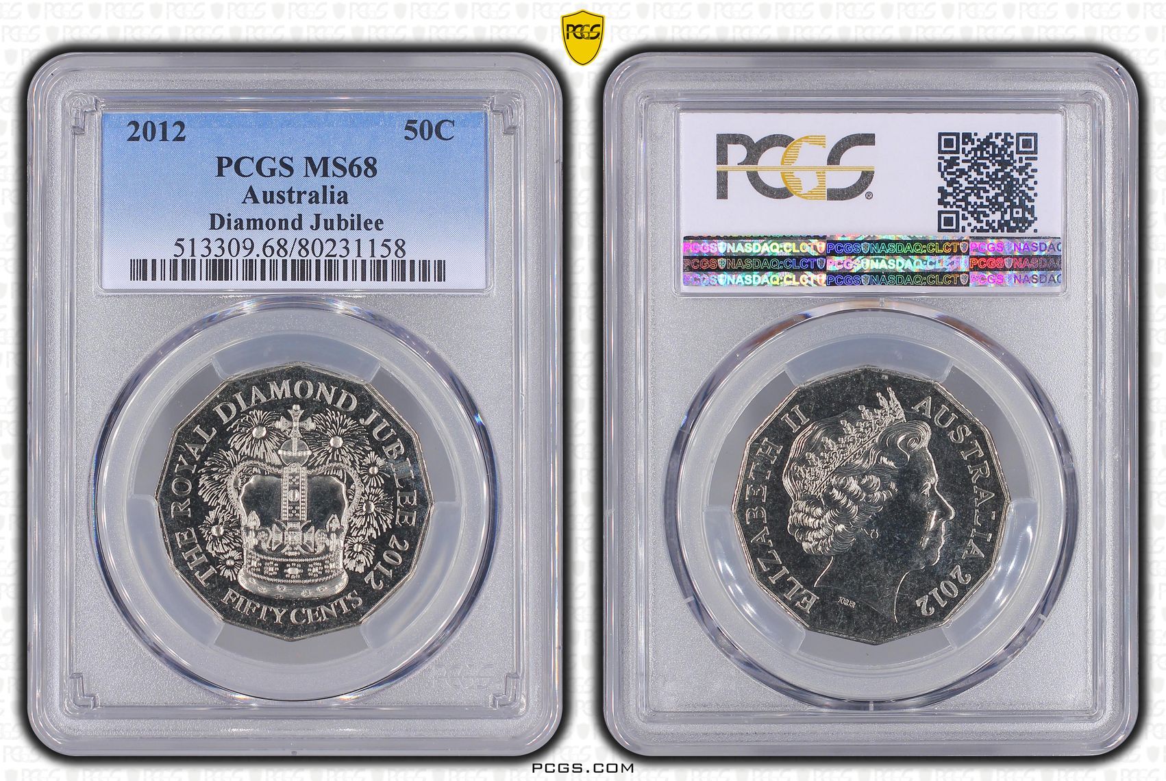 111 · 2012 Australian Fifty Cent, 50c Diamond Jubilee PCGS - MS68 -158