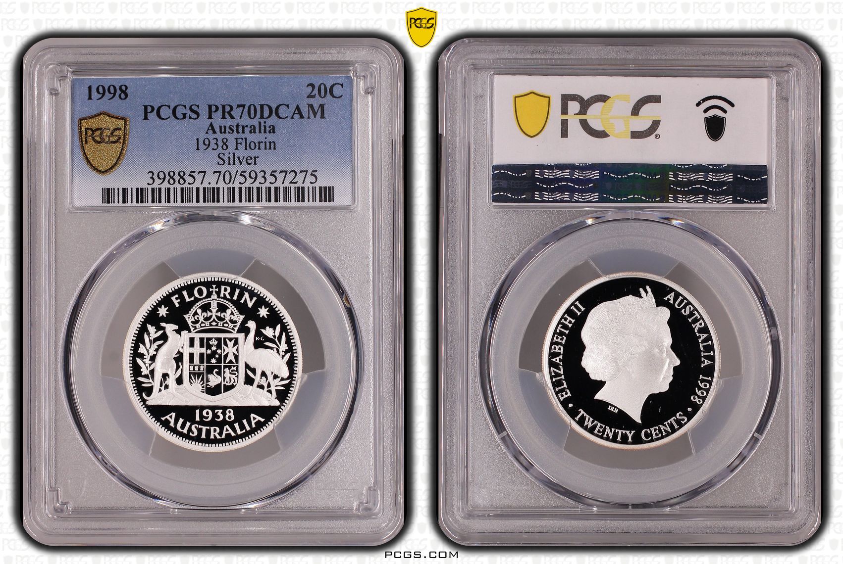 Elizabeth II, 1938 Florin Silver, Twenty Cent, 1998, PCGS PR70DCAM