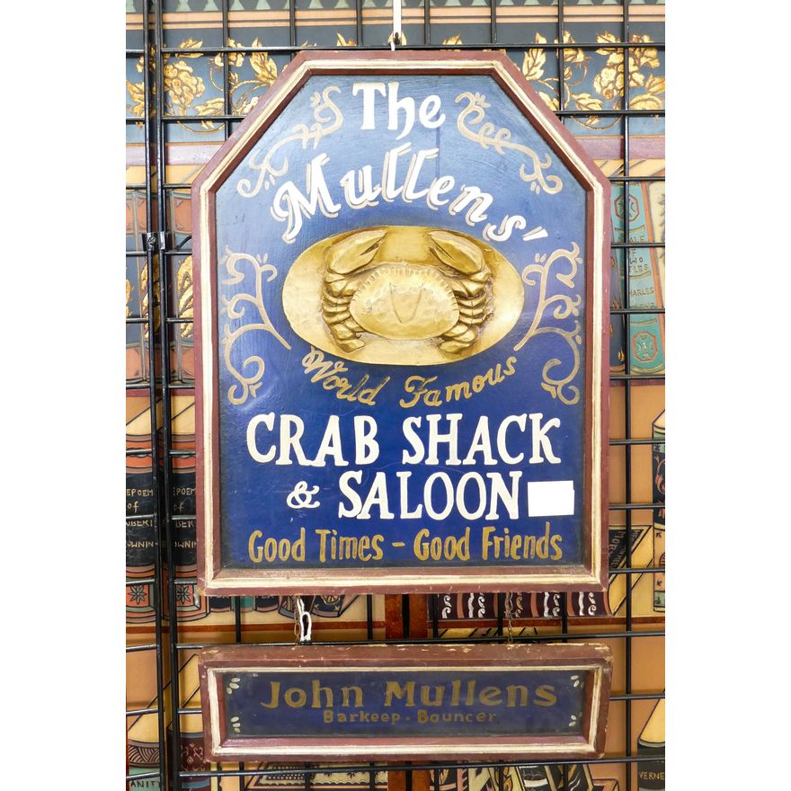 Mullens Crab Shack & Saloon Wood Sign- 32x18''