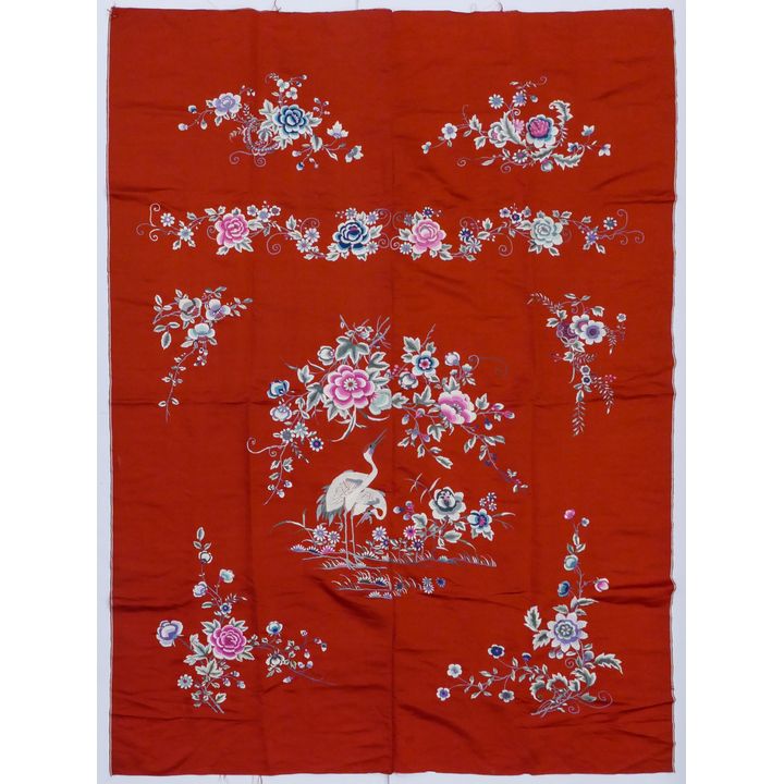 Chinese Republic Red Silk Embroidered Panel