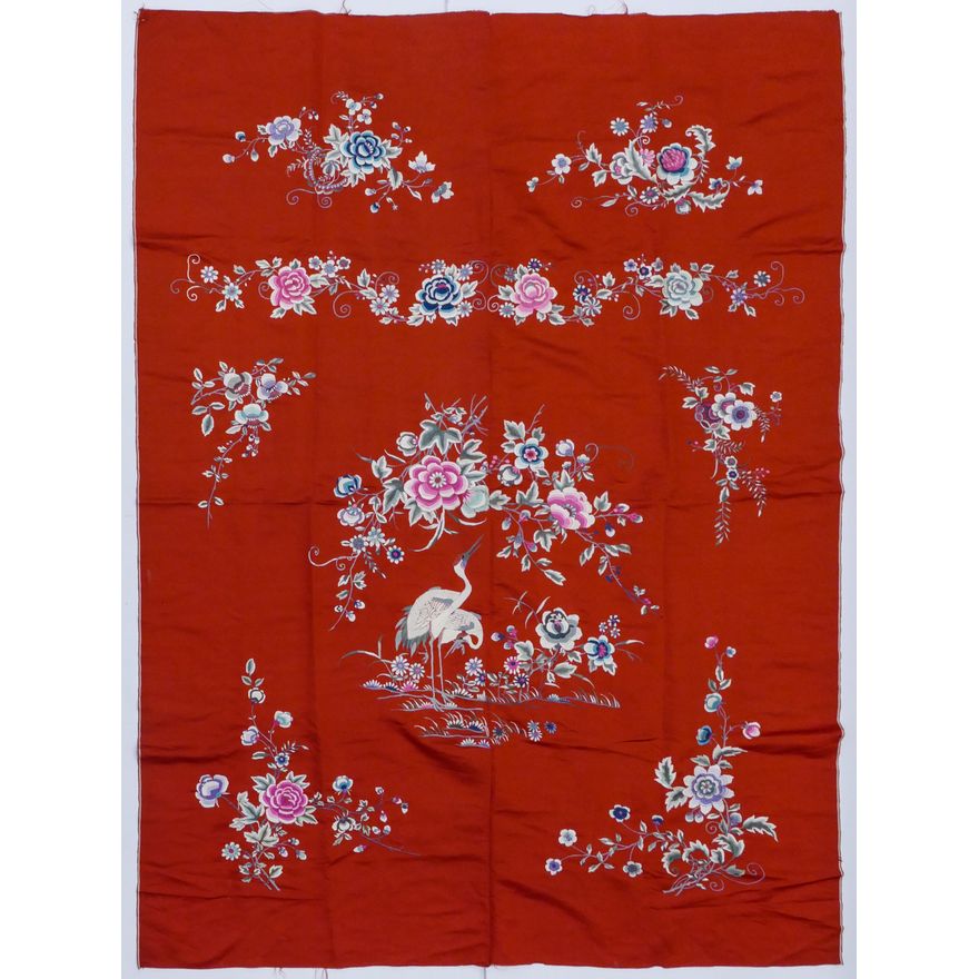 Chinese Republic Red Silk Embroidered Panel