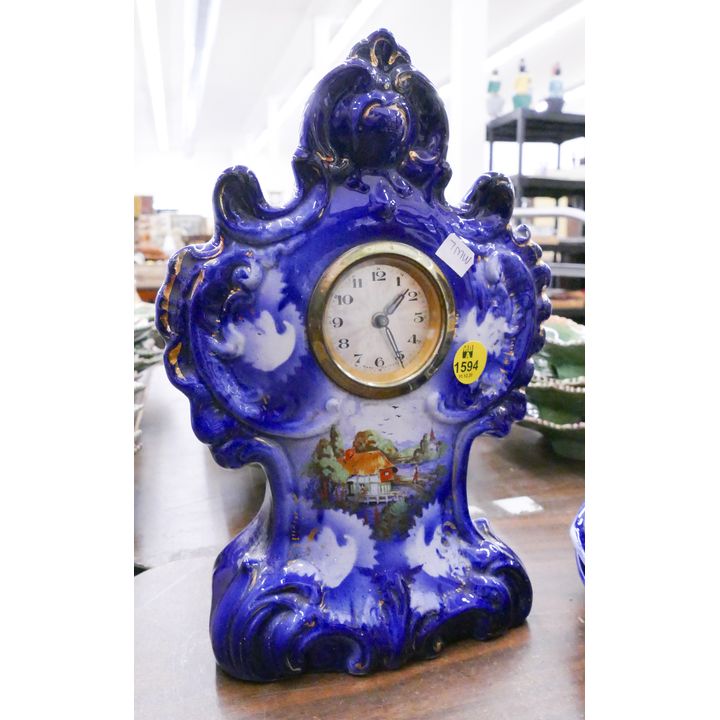 German Flow Blue Cased Clock- 10''