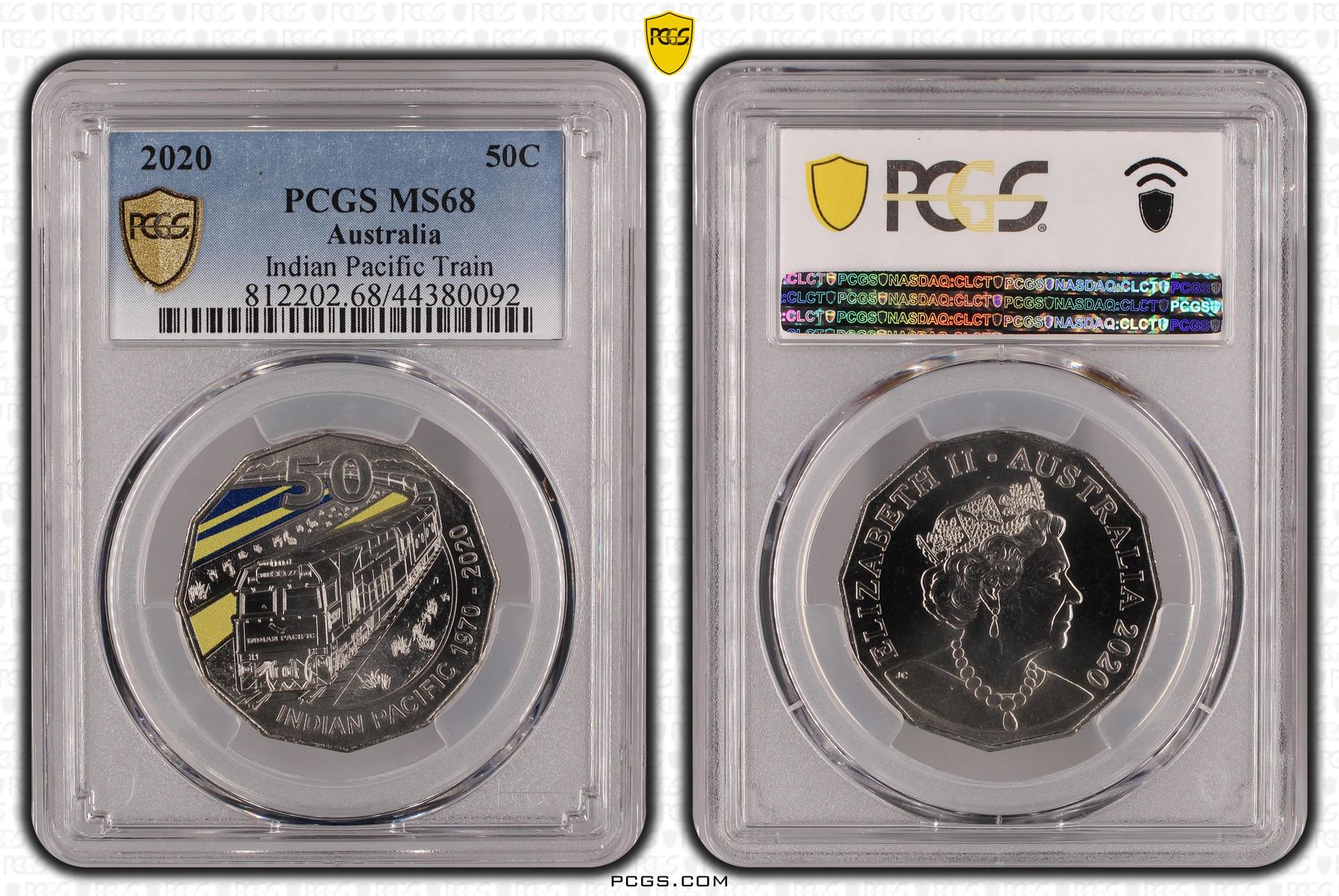 Elizabeth II, Indian Pacific Train, Fifty Cent, 2020, PCGS MS 68