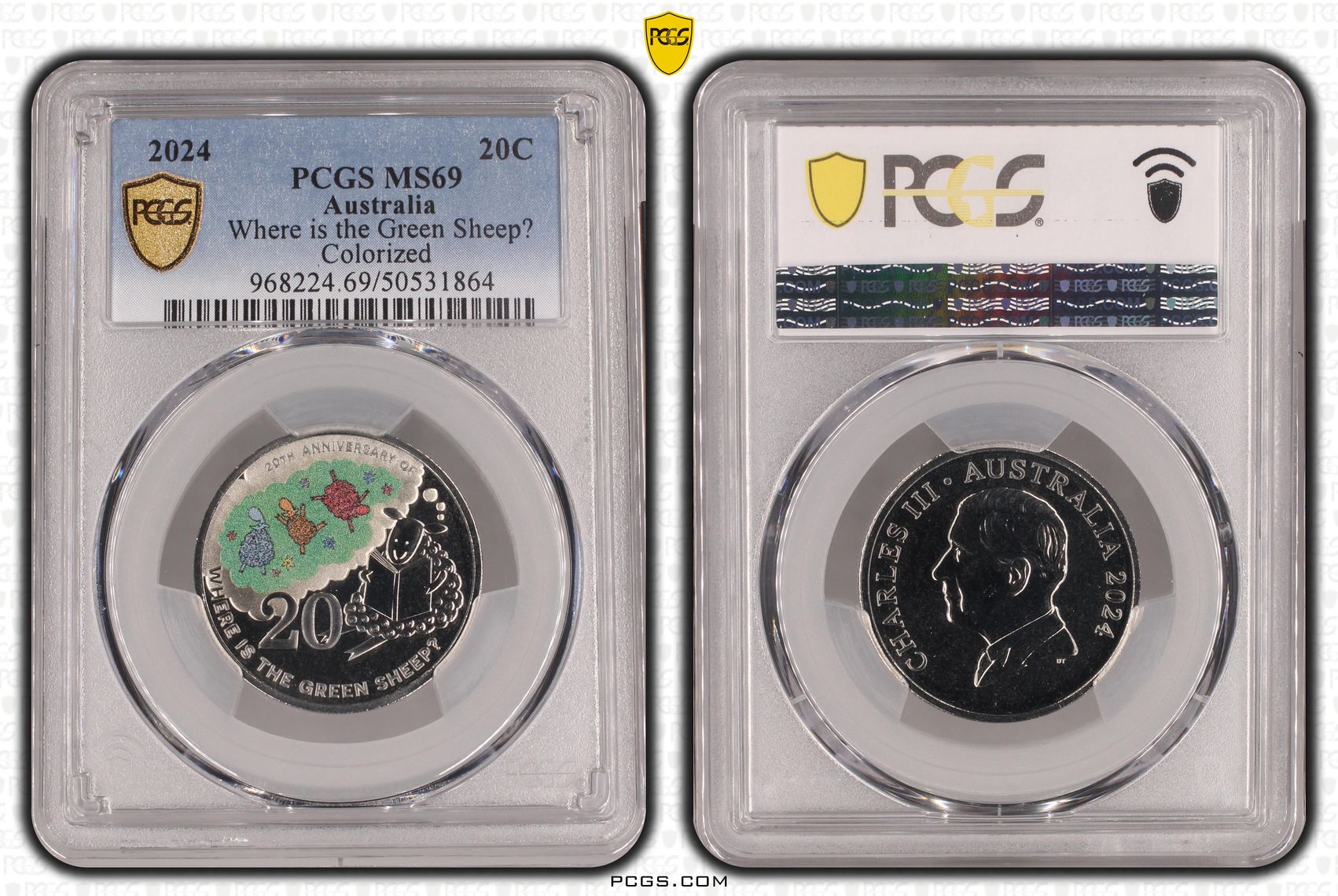 Where is the Green Sheep? Colorized, Twenty Cent, 2024, PCGS MS69