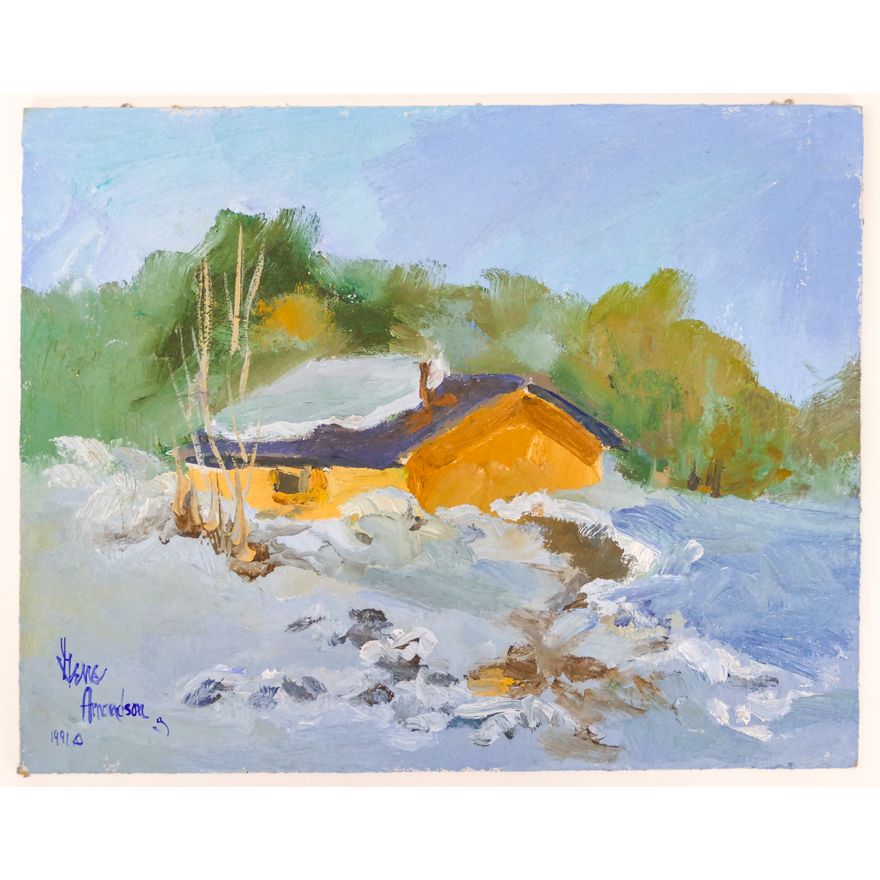 Gene Amondson ''Flooded Cabin'' 1991 Oil on Masonite 8''x10''
