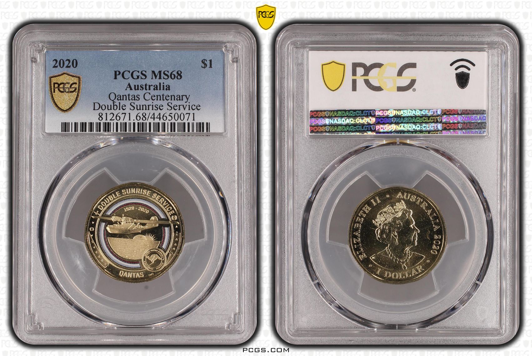 2020 Australia One Dollar, $1 Qantas Centenary Double Sunrise Service PCGS - MS68 -071