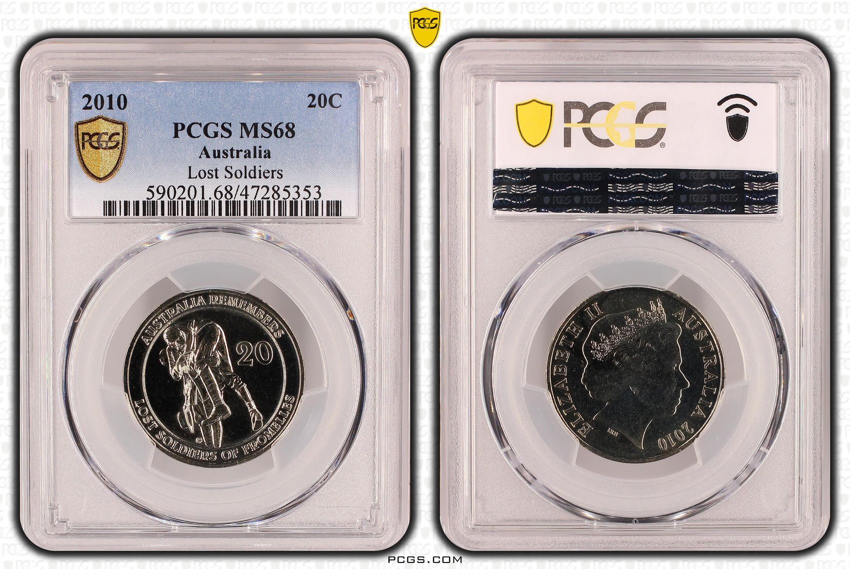 Elizabeth II, Lost Soldiers, Twenty Cent, 2010, PCGS MS68