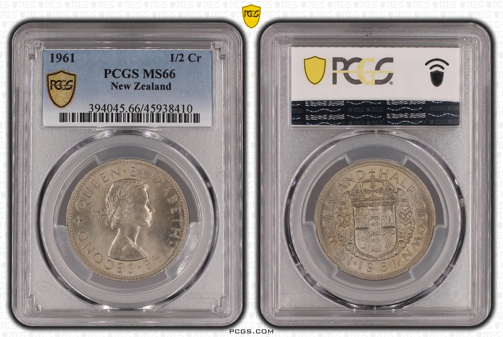 1961 New Zealand 1/2 Crown PCGS - MS66 POP 5/0 -410