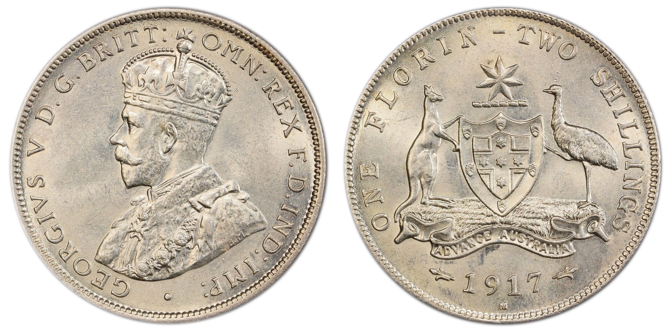 George V, Florin, 1917-M, PCGS MS63