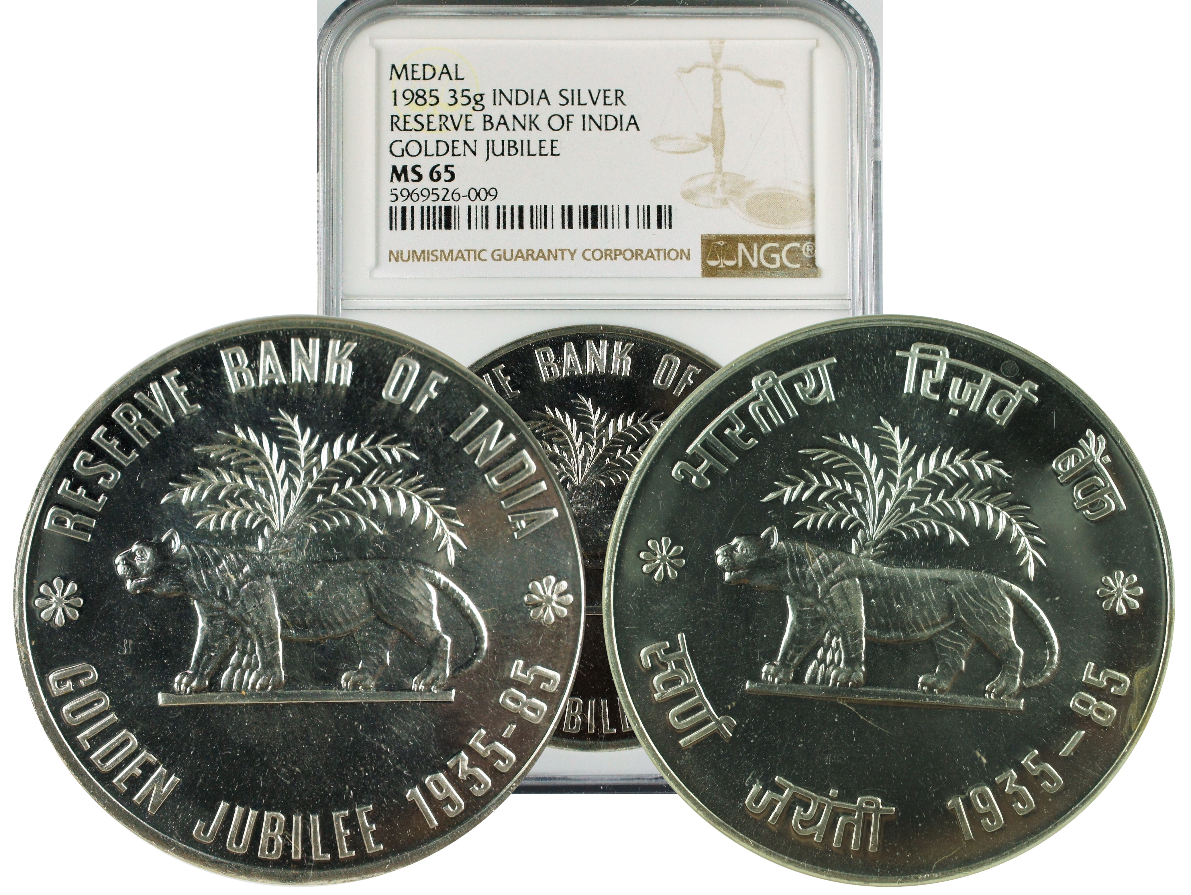 Republic of India RBI Golden Jubiliee Silver Medal NGC MS65