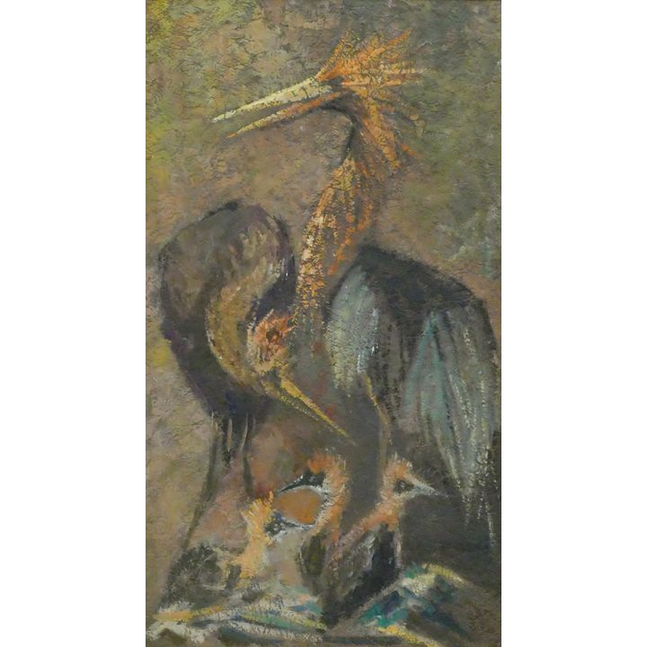 Mary Lou Kuhl ''Bird Family'' Oil on Board Framed