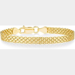 MIABELLA 18K GOLD OVER STERLING SILVER ITALIAN 6MM SOLID BISMARK MESH LINK CHAIN BRACELET FOR WOMEN, 7", 7.5"