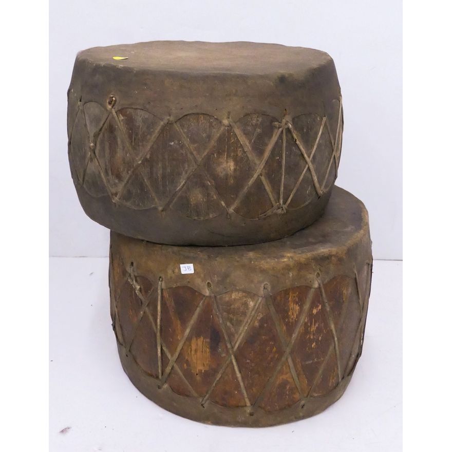 2pc Antique Japanese Drums- 9'' tall, 14'' diameter each