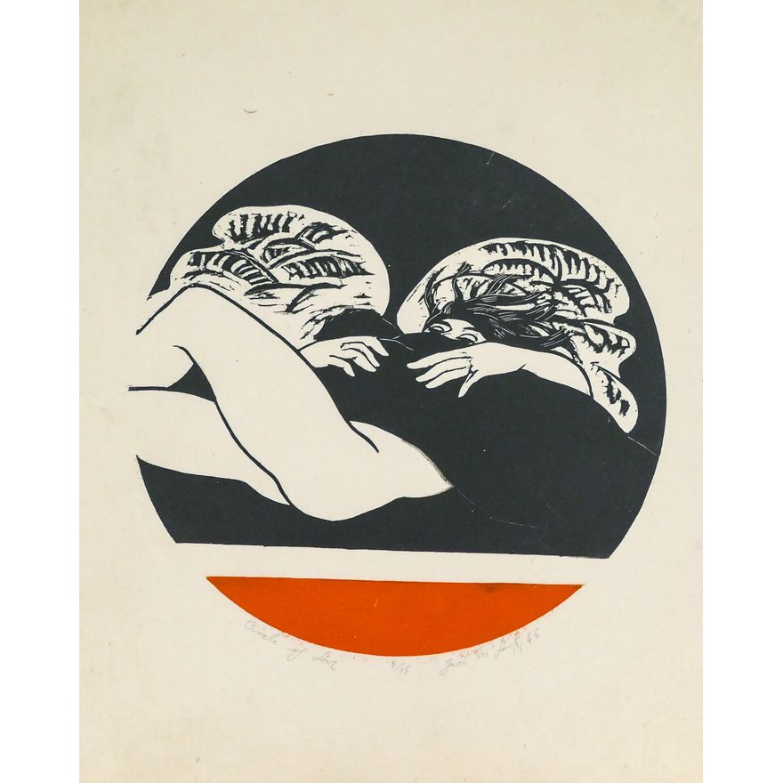 Jack McLarty ''Circle of Love'' S/N 1966 Colored Woodcut Sheet 12.25''x9.5''.
