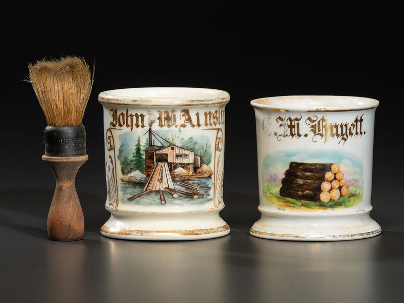 Two Loggers' Porcelain Occupational Shaving Mugs