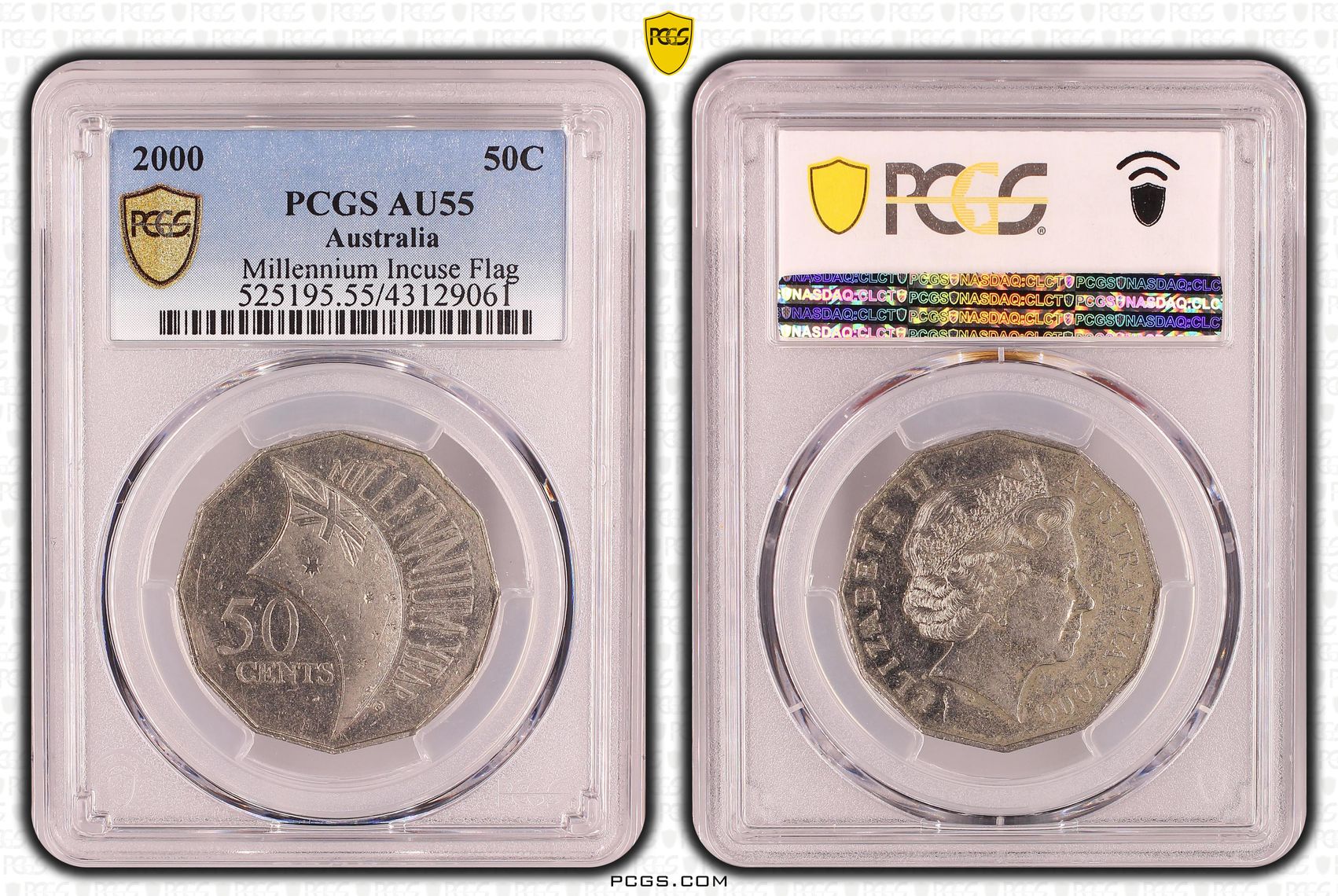 350 · Millennium Incuse Flag, Fifty Cent, 2000, PCGS AU55